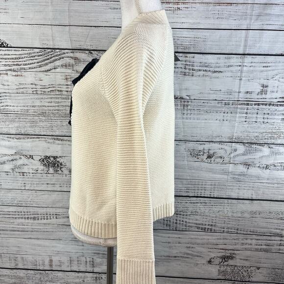 Marled Reunited Clothing Sweater size Small Ivory Navy Lace Up Front Nautical - Picture 5 of 7